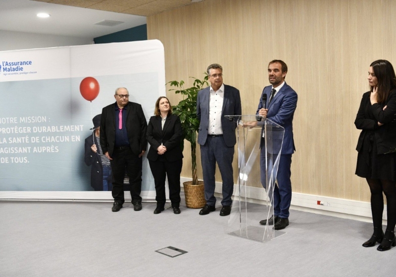 Michaël Delafosse lors de son discours à l’inauguration du nouveau bâtiment de la Caisse Primaire d'Assurance Maladie de l'Hérault